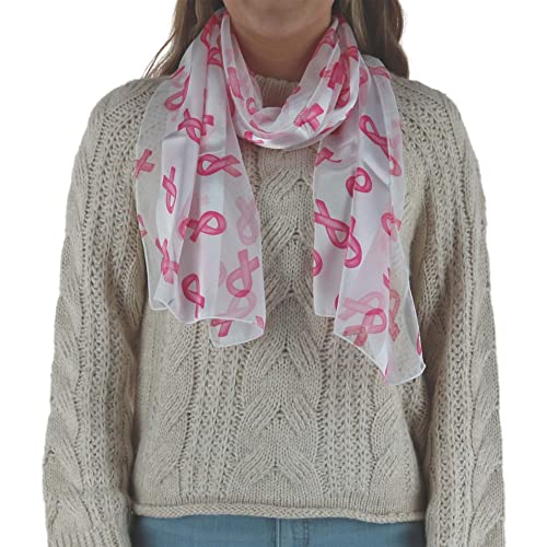CTM Women's Breast Cancer Ribbon Print Lightweight Scarf3