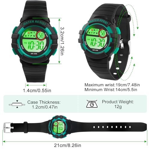 DTKID Reloj Niño, 7 Colores Reloj Digital Niño Niña 3 ATM Impermeable Deportes al Aire Libre Relojes Infantil con Temporizador, Alarma, Calendario (Negro-2) - imagen 6