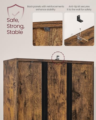 Image of VASAGLE Custos Collection - Bookshelf, 6-Tier Tall Bookcase, Book Shelf with Doors, Open Storage Shelf, 9.4 x 23.6 x 68.9 Inches, for Living Room, Home Office, Dining Room, Rustic Brown ULBC402K01