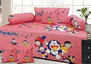 Achyuta creation 100% Cotton Diwan Set with 1 Single Bedsheet 5 Cushion Covers and 2 Bolster Covers (Set of 8)