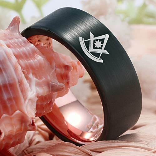 CLOUD DANCER Mason Past Master Symbol Design Rings 8mm Black Pipe Brushed and Rose Gold Tone Tungsten Carbide Wedding Ring-Free Customize Engraving4