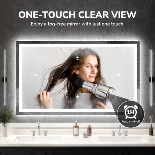 USHOWER LED Bathroom Mirror 60x36 Inch Tempered Glass - Frameless LED Backlit Lighted Mirror for Bathroom Vanity with Anti-Fog, 3 Colors Dimmable, Memory Function, Wall-Mounted by USHOWER - Image 2