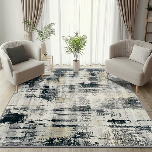 KIRFEIHT Abstract 5x7 Non-Slip Washable Rug, Black