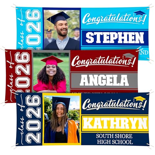 Graduation Banner 2026 Personalized - Your Own School Colors Message - 17 Color Options 3 Sizes 13oz Vinyl - Class of 2026 Banner Outdoor Graduation Decor - Photo