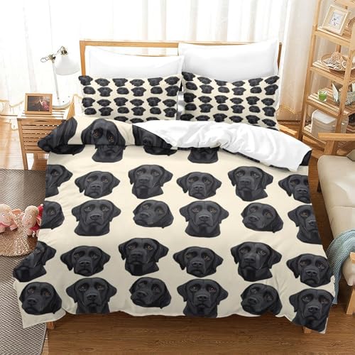 Parure de lit microfibre résistante et super douce 200x200 motif 3D Labrador noir