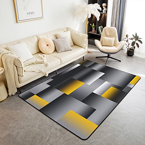 Loussiesd Black Yellow Geometric Area Rug Kids 3D Rendering Abstract Art Living Room Rugs for Bedroom Rectangle Carpet Modern Floor Mat Accent Rug Decor 100 * 150cm