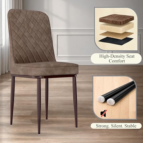 Image of Jewel Premium Leather Dining Chair with Strong Metal Legs, Cushioned Seat, Chair for Dining, Living Room, Bedroom & Balcony (Brown)
