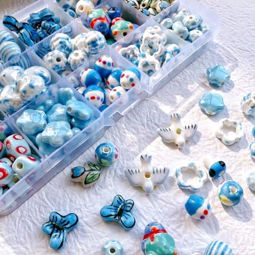 30Pcs Cute Ceramic Animal Beads - Dog, Fox, Panda, Dolphin Mix For Jewelry Making, DIY Bracelets, Necklaces (15x18mm)
