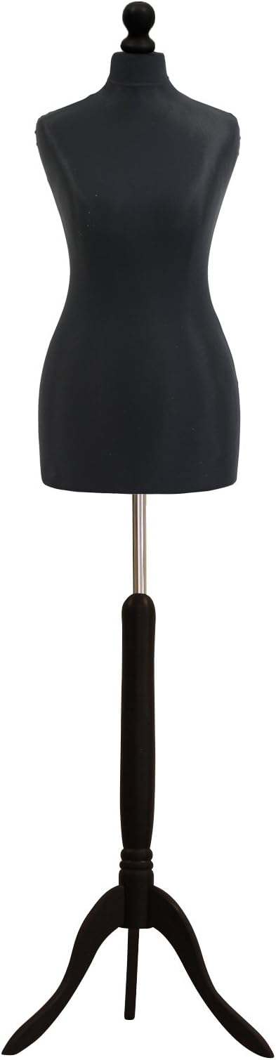 Female Tailors Dummy Bust Size 8/10 Dressmakers Fashion Mannequin Students Cream With Lightwood Stand (Black)