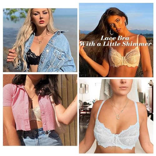 Wingslove Women's Sexy Lace Bra Non Padded Underwire Unlined Bra Full Coverage Plus Size Lace Bralette (Black, 36G)