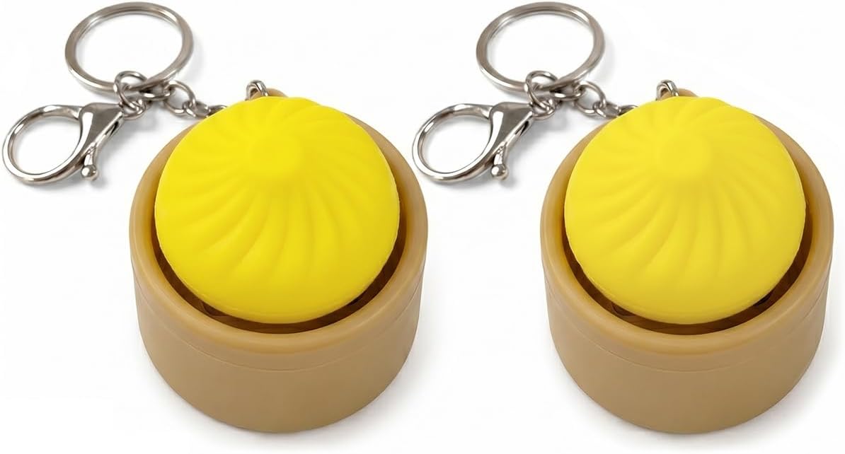 Fidget Clicker Keychain for Adults at Work Travel Home, 2PCS Mini Dumpling Squishy, Keyboard Fidget Toys for Adults, Stress Relief, Boost Focus, Calm Anxiety for Library Office