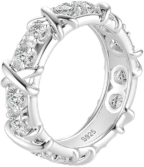 X-Link Pavé Diamond Eternity Ring, 14k Gold Plated S925 Sterling Silver Band, Stackable Everyday Jewelry for Women
