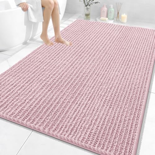 Image of OLANLY Bathroom Rug Mat 70x46, Thick Soft and Absorbent Chenille Bath Mat, Non-Slip Rubber Backing, Machine Washable Quick Dry Bath Rugs for Tub Shower Floor, Home Decor Accessories, Dusty Rose