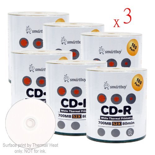 Smartbuy 700mb/80min 52x CD-R White Thermal Hub Printable Blank Recordable Media Disc (1800-Disc)