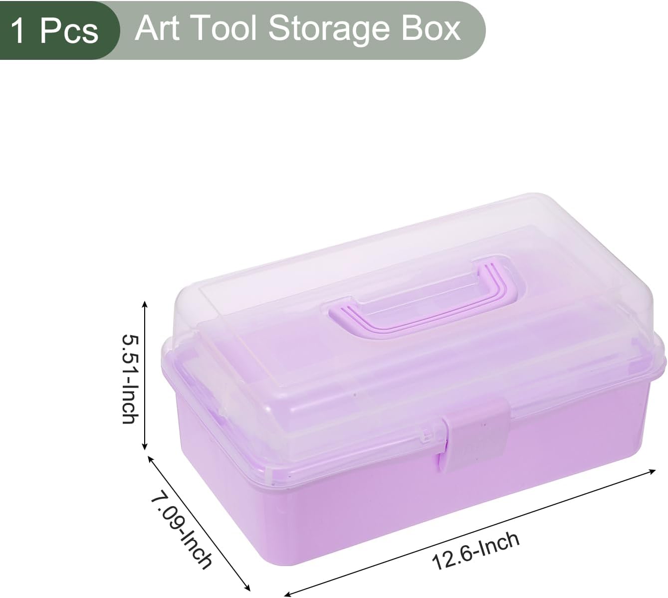 YOKIVE Art Supply Storage Organizer, Art Tool Storage Box 3-Tray Craft Box Art Supplies Organizer with Handle Buckle for Brushes Paints Stamps, Light Purple