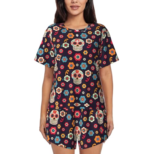 Pyjama tête de mort mexicaine ample contre la chaleur avec poches femme