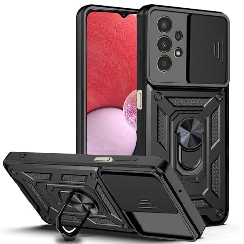 Image of AESTMO Tough Armor Samsung Galaxy A13 4G Bumper Back Case Cover | Ring Holder & Sliding Camera Shield Cover | 360 Degree Protection Back Case Cover for Samsung Galaxy A13 4G (Black)