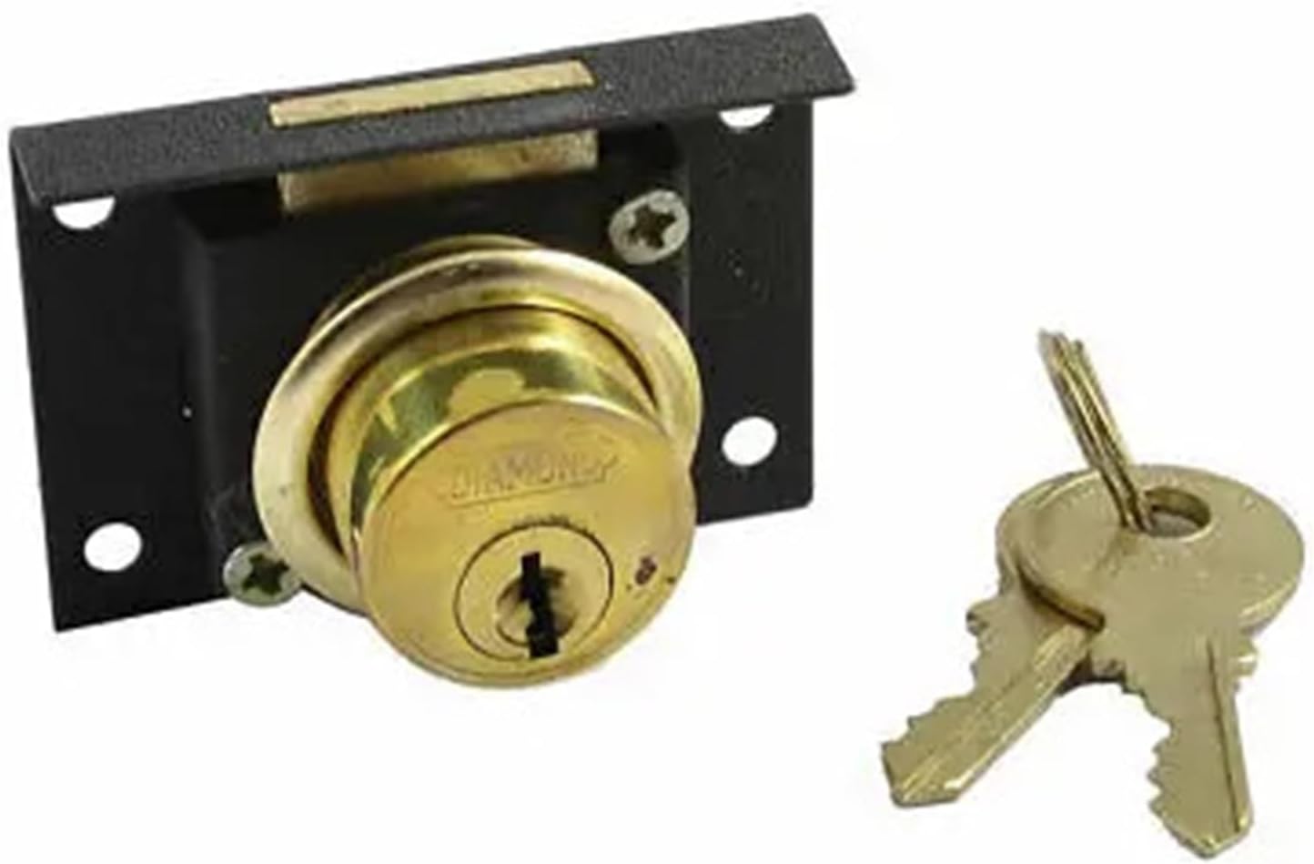 Drawer Cabinet Metal Deadbolt Cylinder Locking Lock Black Gold Tone 1Pcs