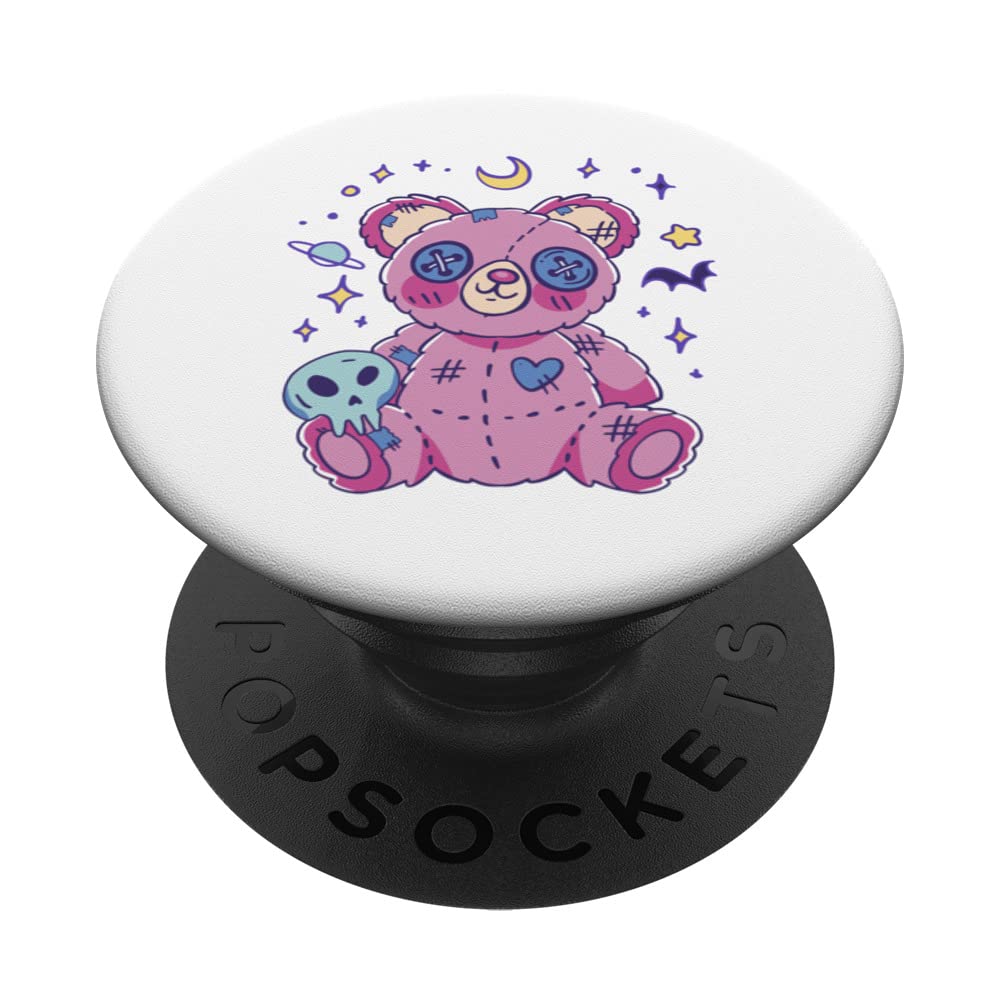 Pastel Goth Teddy Bear Kawaii Gothic PopSockets Swappable PopGrip, Black