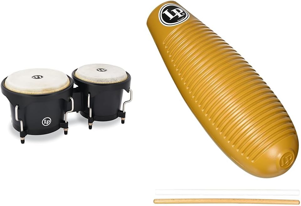 Latin Percussion Discovery Series 6-1/4-inch and 7 1/4-inch Bongo with Super Guiro