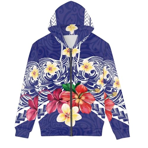 JooMeryer Mens Tribal Polynesian Tapa Printed Long Sleeve Full Zip-Up Hoodie Hooded Sweatshirts