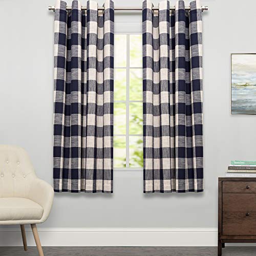 Image of Sweet Home Collection Window Curtains Treatment Panel 63 inch or 84 inch Long in Stylish and Unique Patterns and Designs for All Home Decor, Courtyard Navy