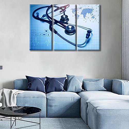 Image of TUMOVO Medical background Poster Wall Art Medical Decor Medical Pictures Bathroom Decor Wall Art 3 Panel Modern Artwork Print on Canvas Framed Ready to Hang (36 inch Wx24 H)