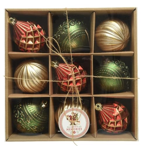 Weihnachtskugeln Kunststoff 8cm x 9 Stück bruchsicher Vintage Muster...