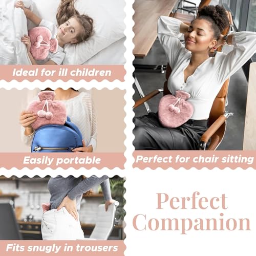 Image of Heart Shape Hot Water Bottle with Soft Cover 1000ml | Durable Hot Bags for Pain Relief Menstrual,Period Cramps | Ideal for Back & Neck Pain Relief - for Women, Seniors & Kids,1litres,(pink)