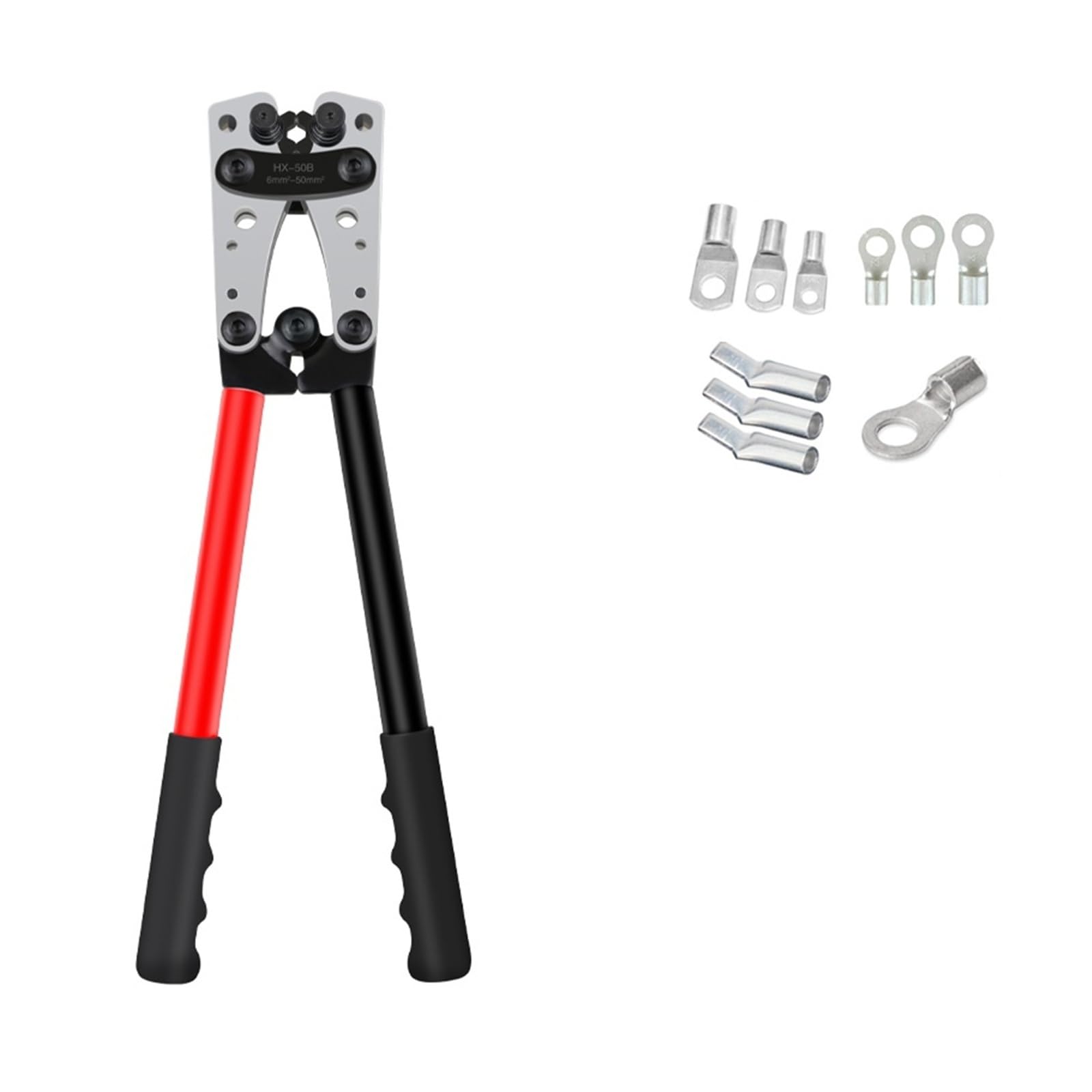 Crimping Pliers Tube Terminal Crimper Hex Crimp Tool Multitool Battery Cable Lug Hand Tools HX-50B 6-50mm² AWG 10-0(HX-50B red)