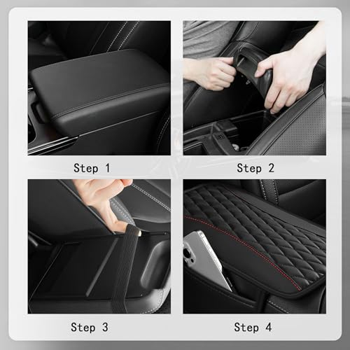 IHOTDER Patchwork Leather Center Console Covers for Cars,Upgraded Arm Rest Cover for Car with Side Storage Pocket for Car Seat Organizer,Middle Console Cover Stylish Car Decoration (Black)