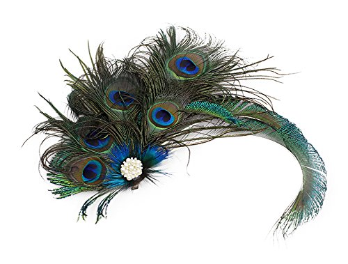 EXCHIC Women Elegant Fascinator Pearl Peacock Feather Hair Clip (Black)