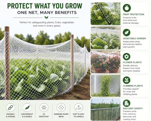 Image of 12 Ply Plant Netting 50 mm Mesh - Heavy Duty Garden Support Net, UV Resistant Trellis Net for Vegetables, Climbing Plants & Creepers (White, 20X200FT)