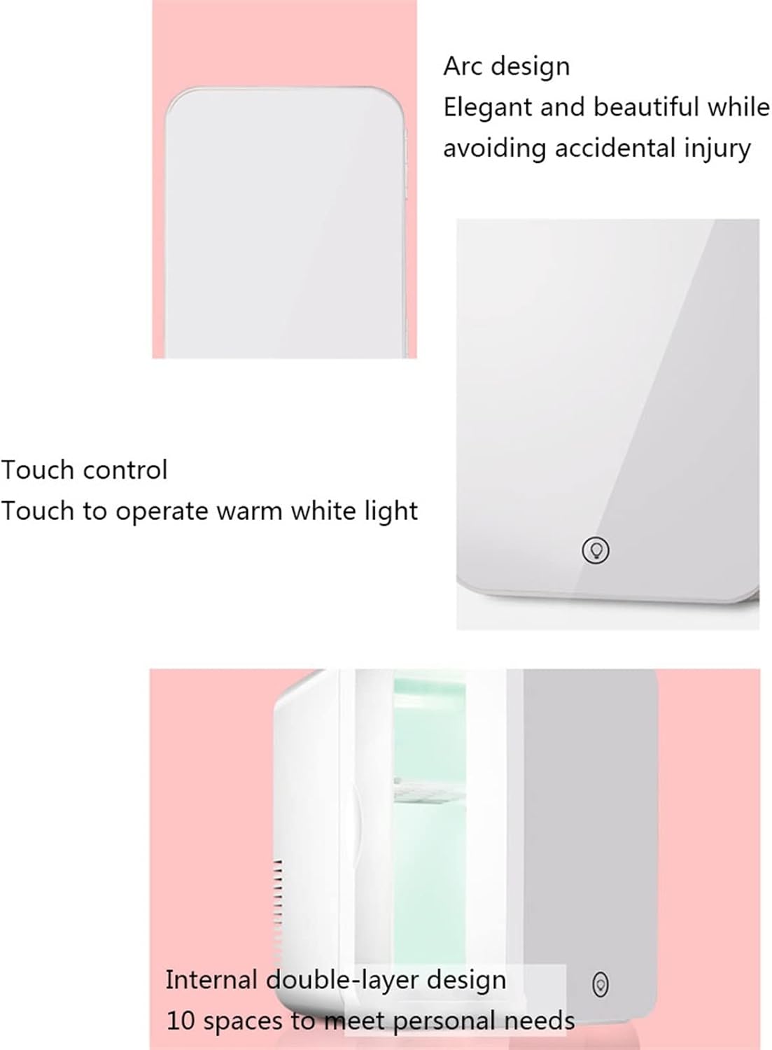 8L Mini Skincare Fridge, Cooling/Warming, Mirror & LED, For Car & Home