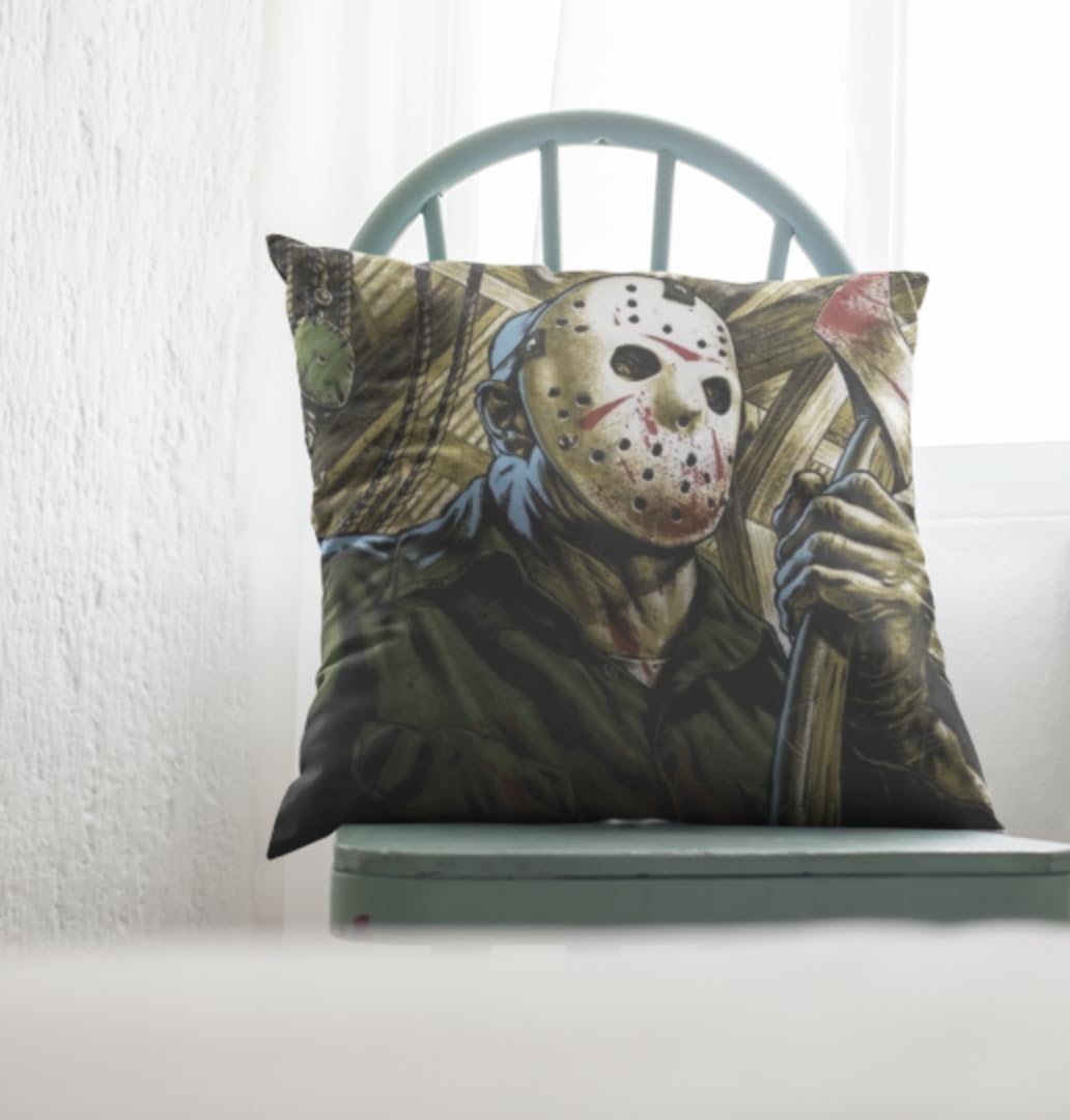 Jason Voorhees Venerdì 13 Halloween Horror Movie - Federa per cuscino spaventoso | Idea regalo unica per la casa | 45 x 45 cm 45,7 x 45,7 cm | Jason Voorhees Ritratto