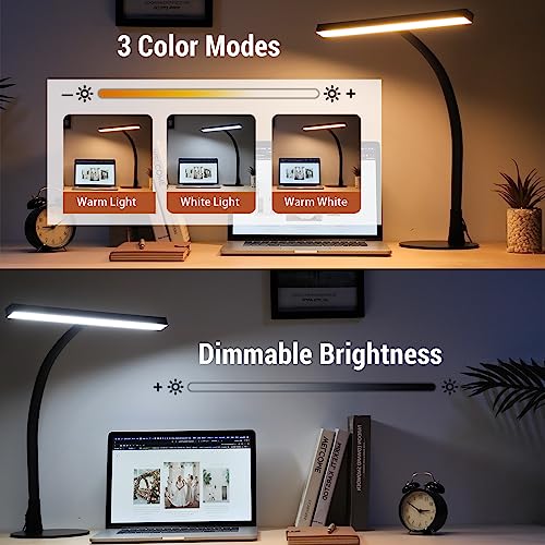 LED Desk Lamp, NovoLido 15.7" Wide Modern Architect Desk Light for Home Office, 10W Bright Tall Flexible Task Lamp for Piano, Monitor, Workbench, 3 Color Modes & 30 Brightness, 1000LM, Black - Image 3