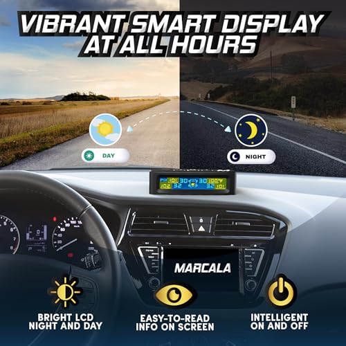 Marcala Tire Pressure Monitoring System - Set of 4 TPMS Sensors for Trailer, RV, Camper, Truck (0-98PSI) | 50ft Extended Range Air Monitor Kit | Solar Charge & 6 Alarm Modes | Be Safe & Prevent Flats - Image 4