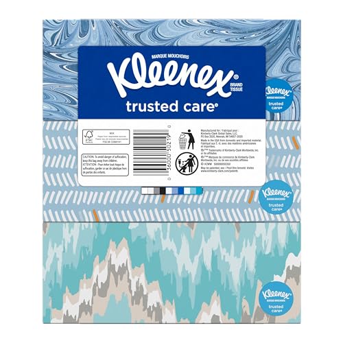 Image of Kleenex Trusted Care Facial Tissues, 3 Flat Boxes, 144 Tissues per Box (432 Total Tissues)