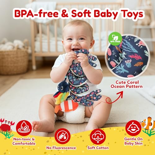 Image of TSYAN Ocean Theme Spiral Stroller Toy with Music & Mirror | Keep babies engaged on the go. Plush marine spiral toy features a safety mirror, musical sounds, and cute sea animals.