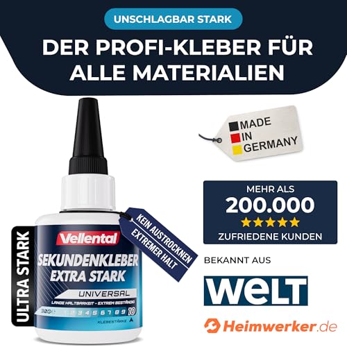 Sekundenkleber Gel Extra Stark universal - Superkleber wasserfest, hitzebeständig & mit Nadel Verschluss gegen Austrocknung - Alleskleber für Plastik, Kunststoff, Glas, Holz, Metall uvm.