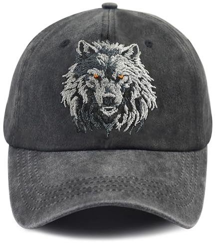 Wolf Gifts for Men Women Wolf Decor Baseball Cap Funny Wolf Hat for Animal Lovers New Year Hiking Retirement Personalized Gifts for Mom Dad Pops Black