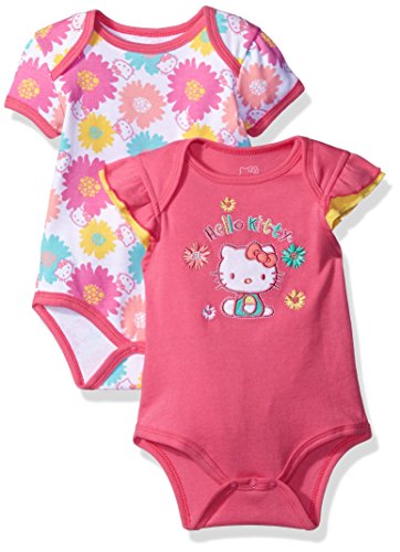 Hello Kitty Baby Girls' 2 Pack Bodysuits with Allover Flower Print, Dark Pink, 3-6 Months