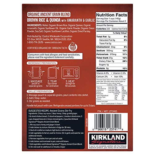 Kirkland Signature Organic Ancient Grain Blend: Brown Rice & Quinoa w/ Amaranth & Garlic Gluten Free/Vegan - 6 ct. (8.5 oz) - Thumbnail 3