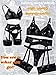 Kaei&Shi Garter Belt Thong Lingerie for Women,Strappy Hollow Out Sexy Lingerie,Underwire Mesh Sheer Matching 4 Piece Lingerie Set Plus Size Boudoir Black Leather 2X-Large