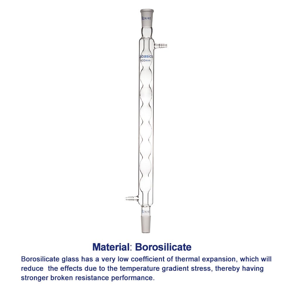 Labasics Borosilicato Vetro Condensatore Allihn con 24/40 Comune e Lunghezza Giacca 400mm, Condensatore in Vetro da Laboratorio Glass Allihn Condenser