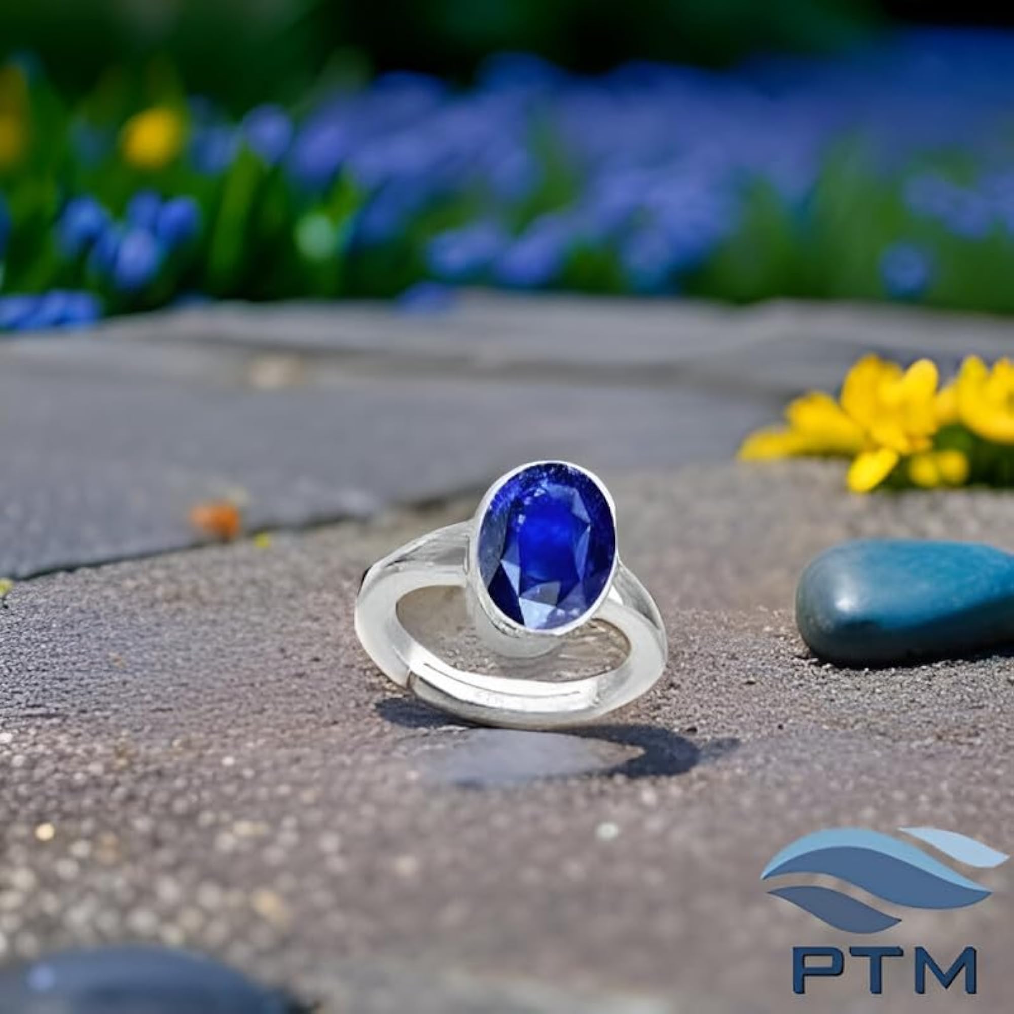 Women's Blue Sapphire Adjustable Ring, Certified Natural Gemstone