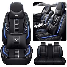 Full Set of Universal Fit Automotive Seat Covers fit for Acura TSX 2004-2014, PU Leather Automobile Interior Sets with Headrest & Back Pillow Black & Blue Line
