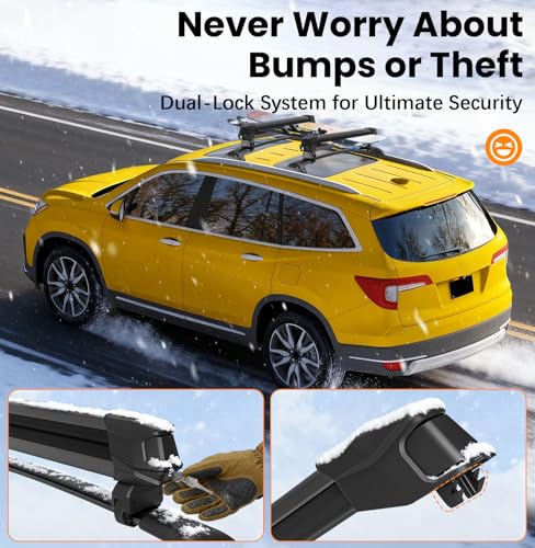 HmmtyRack Lockable Ski & Snowboard Racks Car Roof with Sliding Feature for 6 Pairs Skis or 4 Snowboards, Universal Ski Rack for Car with Crab Mounting System Fits for All Types of Cross Bars