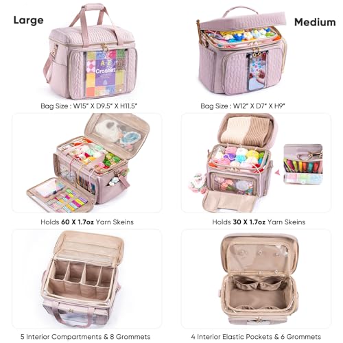 Image of MYBAGZING Crochet Bag Organizer - Yarn Bags for Crocheting - Crochet Storage Bag with Pockets for Crochet Hooks, Crochet Accessories - Yarn Organizers - Yarn Holders for Crocheting - Knitting Bags