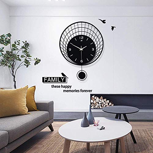 Horloge murale noire 370*480mm moderne et simple pour salon